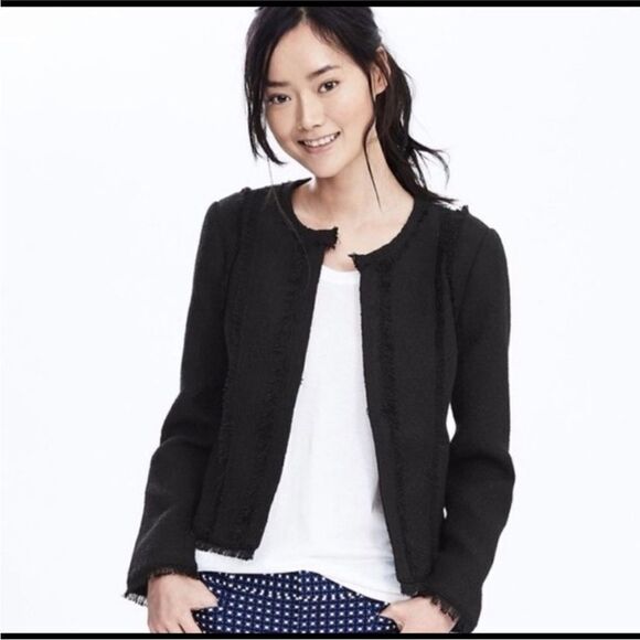 Banana Republic Black Fringe Tweed Cropped Blazer | Size 8 - Picture 1 of 10